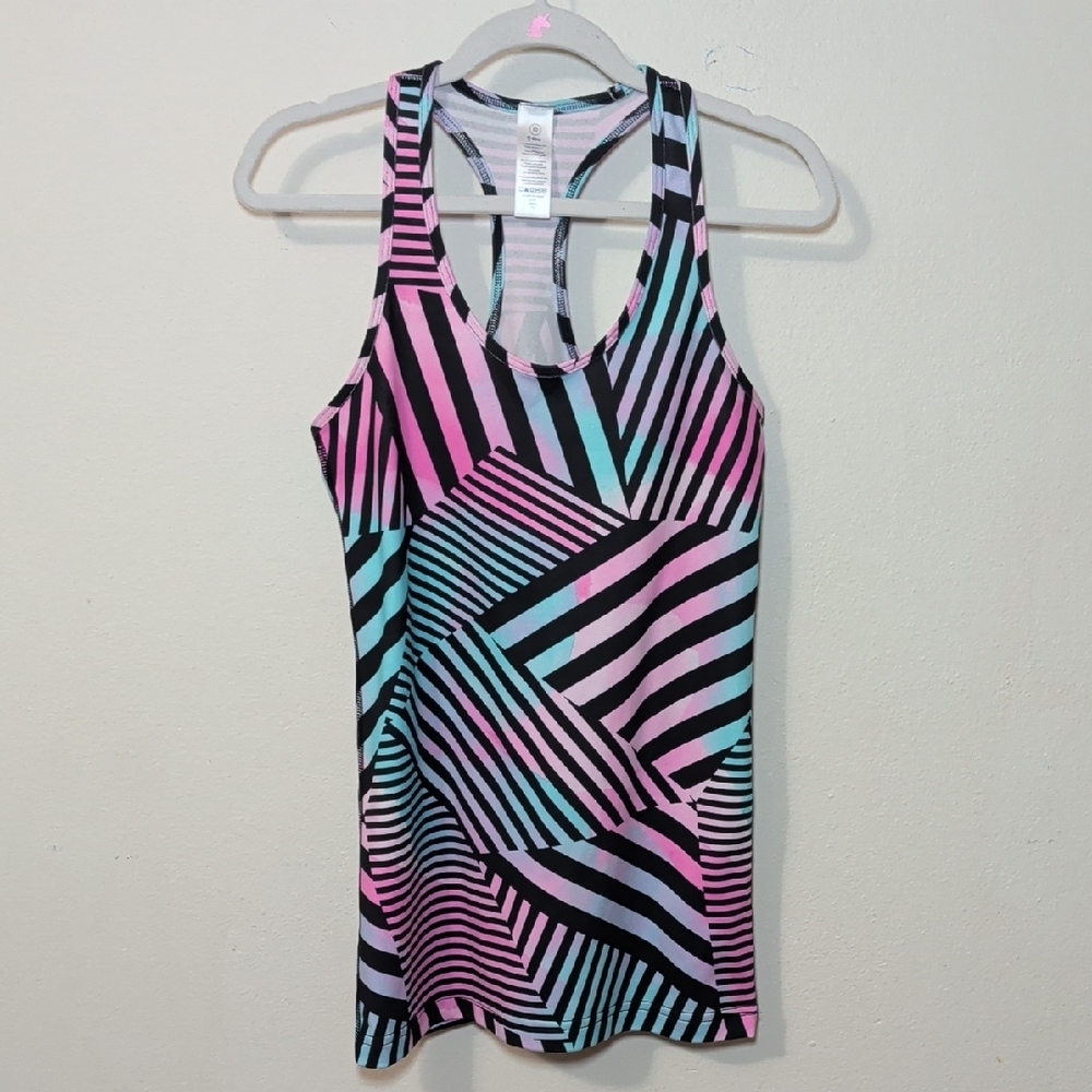 Ivivva Lululemon Seeker Stripe Racerback Tank Pink Blue Black Girls Size 10